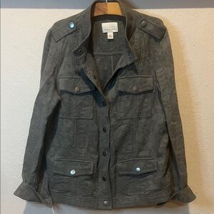 Hinge All Over Embroidered Gray/Green Utility Jacket size Small